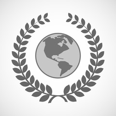 Isolated laurel wreath icon with an America region world globe