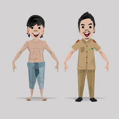 asian countryside and government officer character - vector
