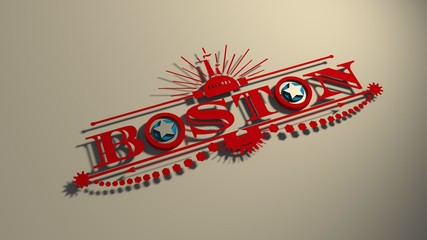 Boston city name with flag colors styled letter O