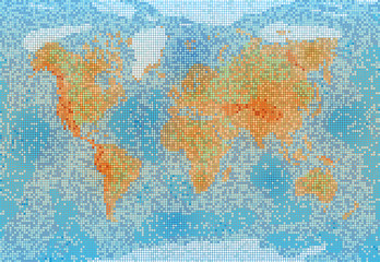 World map with relief depth and height