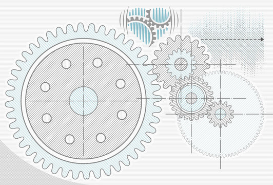 Gear wheels as pencil drawing. Abstract engineering background