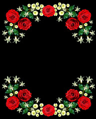 flowers roses and bells isolated on black background