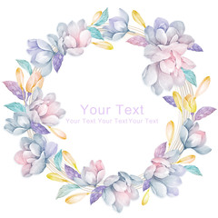 watercolor floral illustration collection. flowers arranged un a shape of the wreath perfect - 99826181