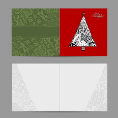Christmas card, doodle pattern tree for your design