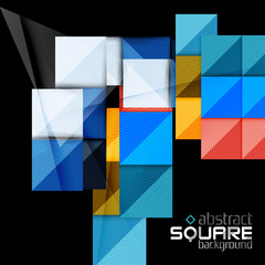 Glossy color squares on black. Geometric abstract background