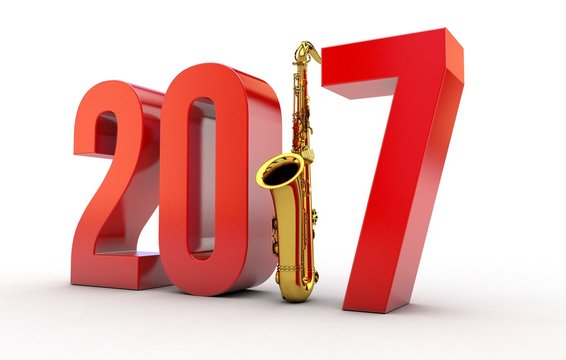 New Year 2017 with Saxophone against Background