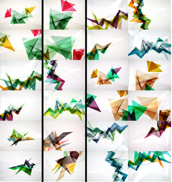Set of triangle design geometric abstract backgrounds, origami style