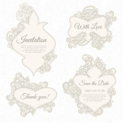 Set of wedding, invitation or anniversary cards with romantic floral background