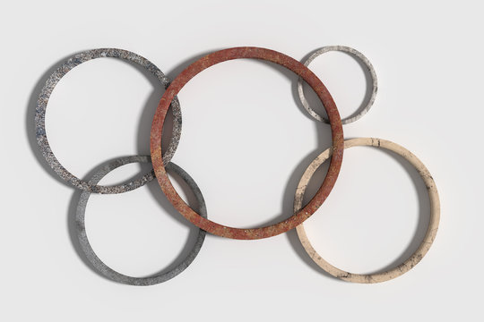 Five rusty  circles on white background