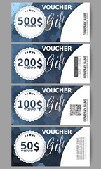 Set of modern gift voucher templates. Polygonal design vector, colorful geometric hexagonal backgrounds