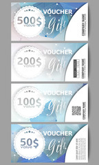 Set of modern gift voucher templates. Colorful triangle design, abstract vector background