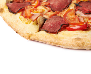Close-up fragment of pepperoni pizza