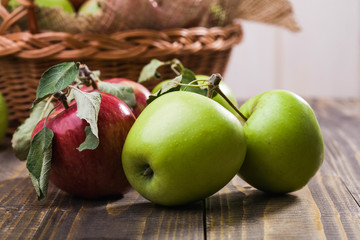 Apples near basket