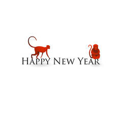 Chinese new year card with red monkeys, vector illustration