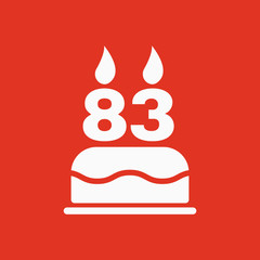 The birthday cake with candles in the form of number 83 icon. Birthday symbol. Flat
