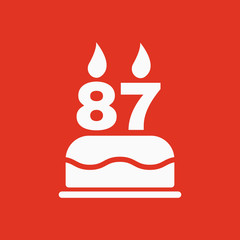 The birthday cake with candles in the form of number 87 icon. Birthday symbol. Flat