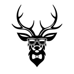 Naklejka premium Deer Dressed up in Hipster Style, Simple Logo Design. Vector