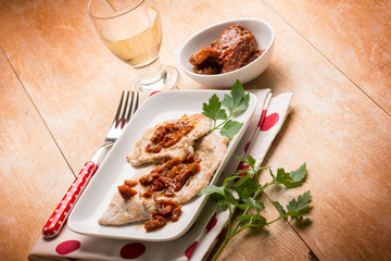 escalope with white wine and dried tomato