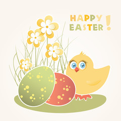 Easter card with chicks and eggs