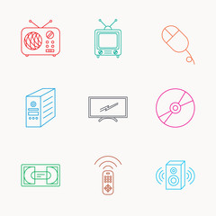 Retro TV, radio and DVD disc icons.
