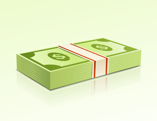 Packs of dollars money on green background