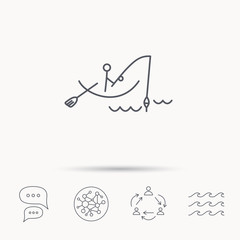 Fishing icon. Fisherman on boat sign.