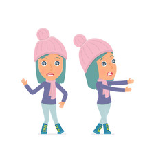 Crazy and Deranged Character Winter Girl in strange pose under h