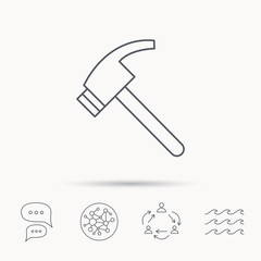 Hammer icon. Repair or fix tool sign.