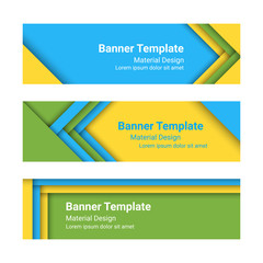 Fototapeta premium Set of modern horizontal vector banners in a material design style. Can be used as a business template or in a web design