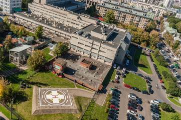 Sklifosovsky Federal Research Institute of Emergency Medicine, view from a height. Helipad for ambulance Helicopter 


