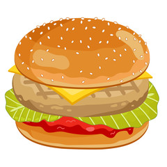 Chicken Burger on white background.