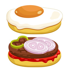 Parts of Burger on white background.