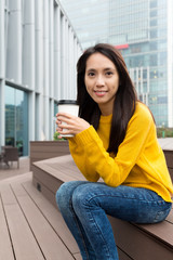 Woman enjoy her hot coffee