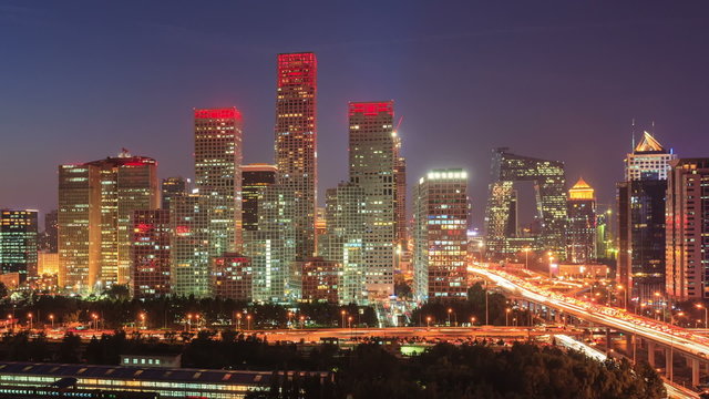China, Beijing Central Business District(CBD), Day to Night, Time Lapse.