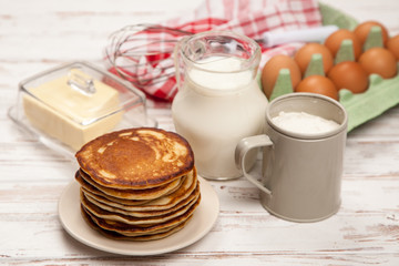 High pile of delicious pancakes