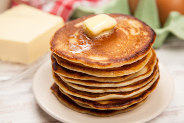 High pile of delicious pancakes