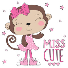 miss cute monkey girl vector illustration