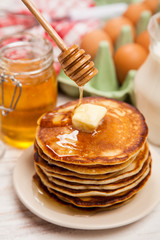 High pile of delicious pancakes