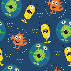Fototapeta na wymiar Seamless funny monster pattern vector illustration