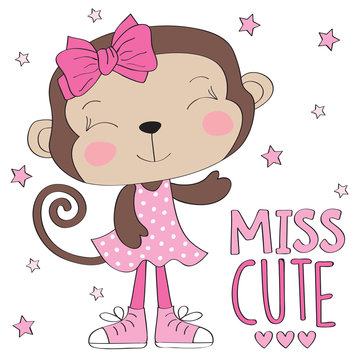 Miss Cute Monkey Girl Vector Illustration