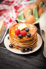 High pile of delicious pancakes