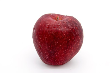 fresh red apples with leaves isolated on white background