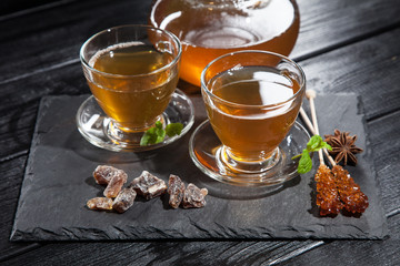 Cup of tea on dark background