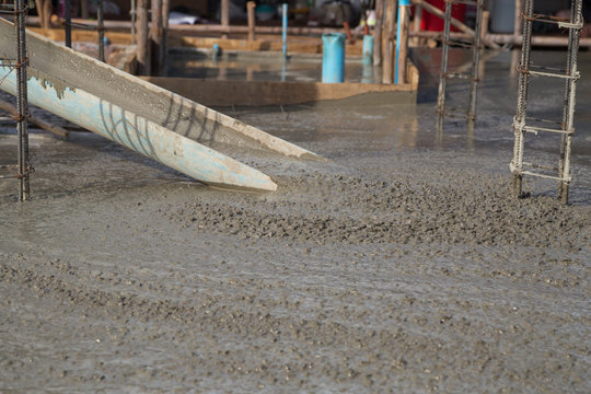 Concrete Pouring During Commercial Concreting Floors Of Building