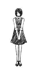 お辞儀をする女性 / 白黒