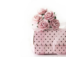 Pink gift box on white background