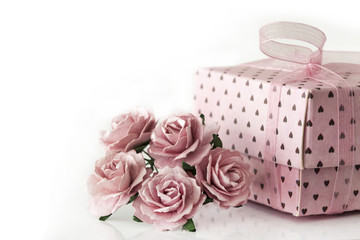 Pink gift box on white background