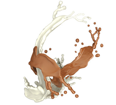 white and brown chocolate splash isolated on white