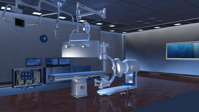 Moderner Operationssaal mit Ausrüstung für eine Hybrid-OP