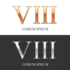 8, VIII, Luxury Gold and Silver Roman numerals, sign, logo, symb
